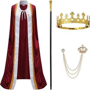 King Costume Queen Cape Robe Crown Unisex Halloween Party MEDIUM